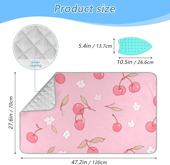 Ironing Mat &Pad Magnetic Heat Resistant Pads Portable Travel Ironing Blanket Ironing Board Covers 27.6x47.2Inches Pink Cherry and Flowers23