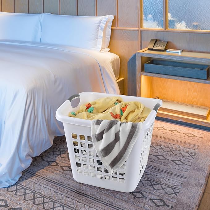 4 Pack 2 Bushel Ultra Laundry Basket, 72 L Square Large Plastic Laundry Basket with Handles, White