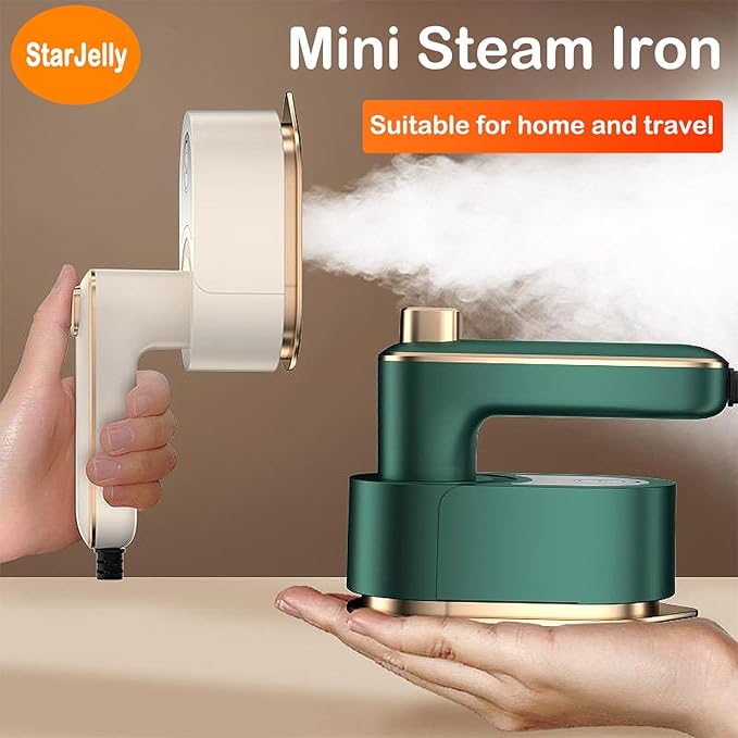 Portable Travel Steam Iron, 180° Foldable Handle, 3 Minutes Fast Heating, Anti-Hot Stand, Suitable for Most Fabrics (Silk/Wool/Polyester) and More. (01 White)