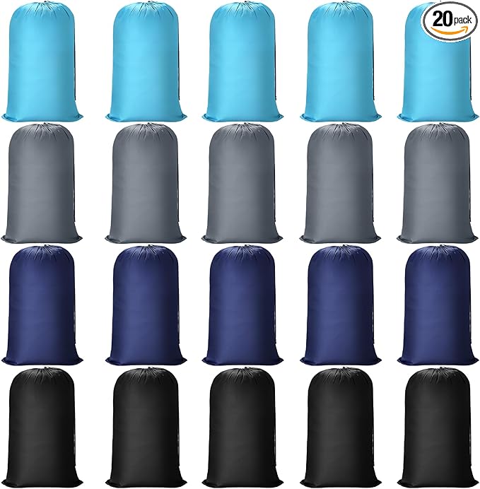 20 Pcs Laundry Bag Washable Travel Laundry Bags with Drawstring Lock Closure Large Heavy Duty for Camping Tent Blankets Dirty Clothes Yarn Fabric Storage, Multi Use(Mixed Color)