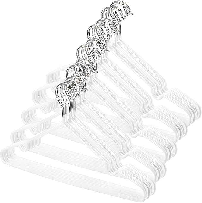Tosnail 50 Pack 16-Inch Stainless Steel Wire Metal Hangers Non-Slip Clothes Hangers Space Saving Closet Organizer, White