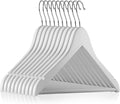 Casafield - 10 White Wooden Suit Hangers - Premium Lotus Wood with Notches & Chrome Swivel Hook for Dress Clothes, Coats, Jackets, Pants, Shirts, Skirts