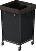 Chrislley 160L Laundry Hamper with Wheels, 2 Section Large Laundry Basket with Removable Bag, Steel Frame Dirty Clothes Hamper, Rolling Laundry Cart for Bedroom, Bathroom, Dorm, Hotel, Black