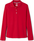 French Toast Girls' Picot Collar Polo Shirt with Long Sleeves (Kids Standard & Plus Size)