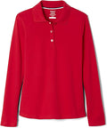 French Toast Girls' Picot Collar Polo Shirt with Long Sleeves (Kids Standard & Plus Size)