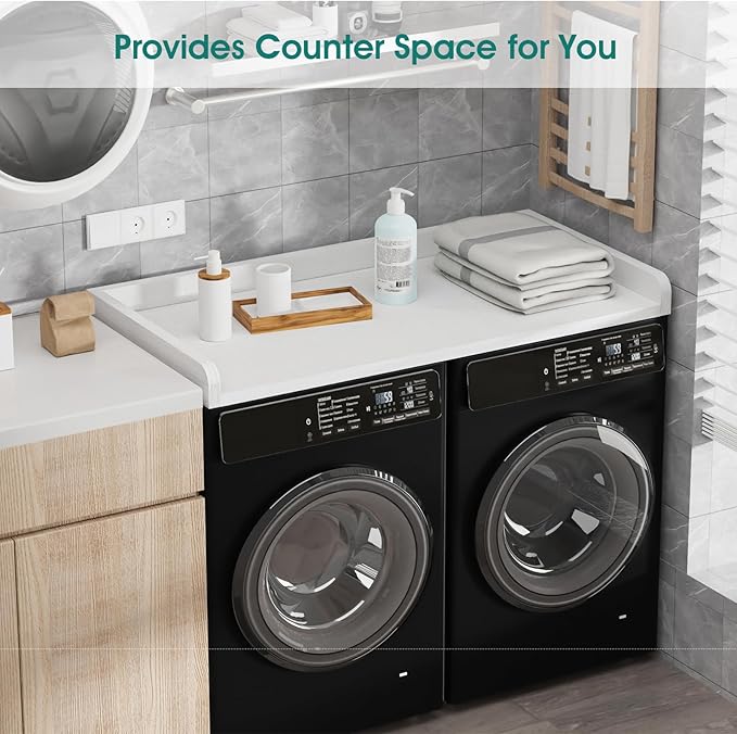 Washer Dryer Countertop, 27.5" Depth x 54" Width, Washer Dryer Wood Top for Laundry Room Organization, Melamine Countertop with Edge Rails