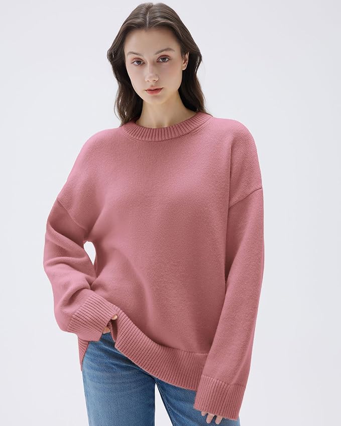 SUUKSESS Women Cashmere Blend Oversized Crew Neck Long Sleeve Pullover Sweaters