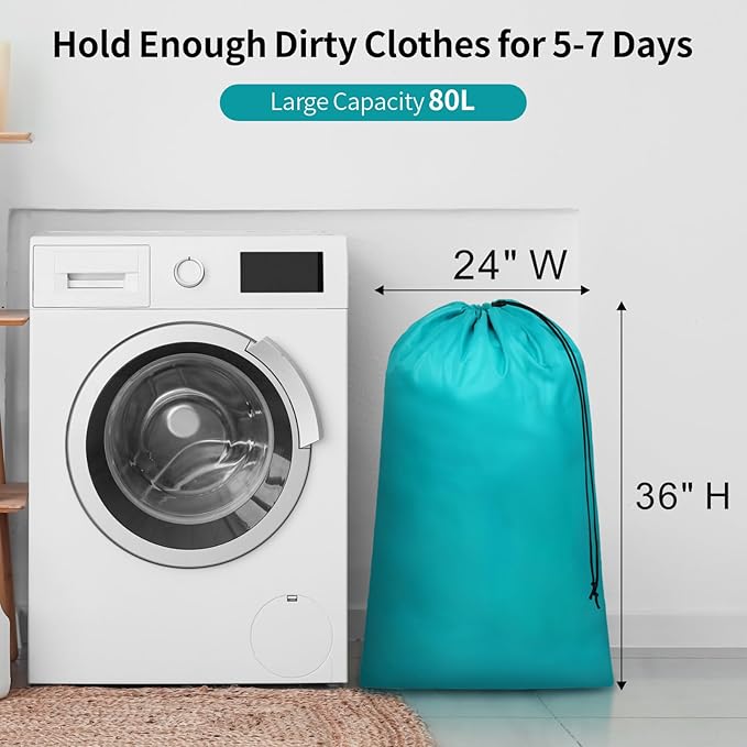 F-color Travel Laundry Bags 2 Pack - Cruise Essentials 2026 Washable Large Dirty Clothes Organizer Pouch 24 x 36 Inch for Cruise Ship Cabin, Summer Camp & College Dorm Hamper Liner, Blue & Gray
