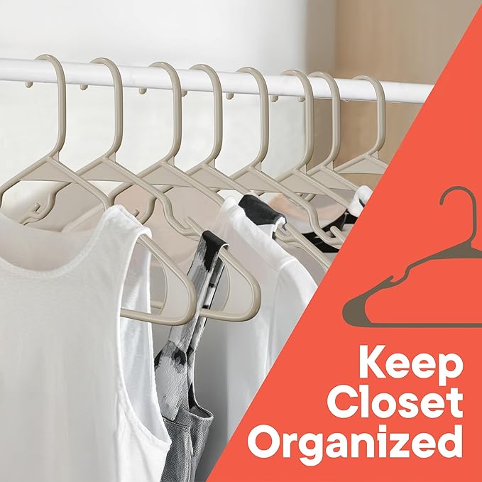 Plastic Clothes Hangers – Heavy Duty Hanger Set, for Organizing Clothes, Dresses, and Coat, Holds Up to 5 lbs, Space-Saving Hangers with Non-Slip Shoulder Grooves, Pack of 120, Ivory