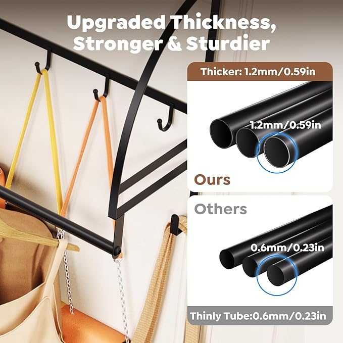 Over The Door Clothes Hanger Drying Rack, Over Door Drying Rack Hooks for Hanging Towels, Coats & Clothes, Door Hanger Organizer Storage for Bathroom Bedroom Laundry Dorms Washroom (Black)
