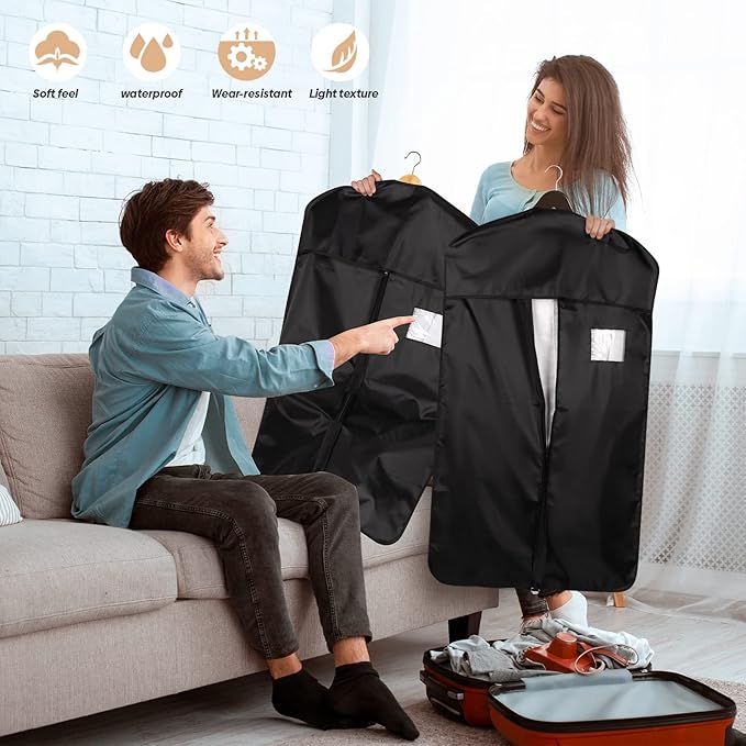 Premium Oxford Fabric Garment Bag Hanging Clothes Travel Suit Bag with Clear Window for Suits, Coats, T-Shirts, Jackets. (Black, 40-inch-2 packs)