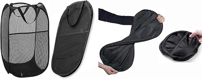 Pop Up Laundry Hampers, Collapsible Mesh Laundry Baskets for Home, Dorm, Travel, Portable Clothes Hampers, Pack of 2 (Black + Grey)