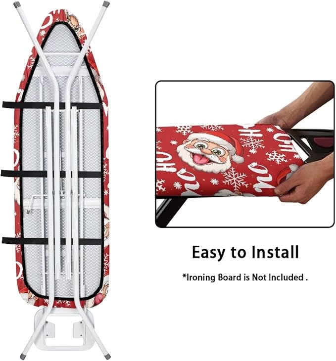 Christmas Santa Claus Snowflake Beach Fabric Ironing Board Covers Non Stick Scorch Scratches-Proof Iron Board Replacement Cover with Fasteners Elastic Edge Thanksgiving Decor