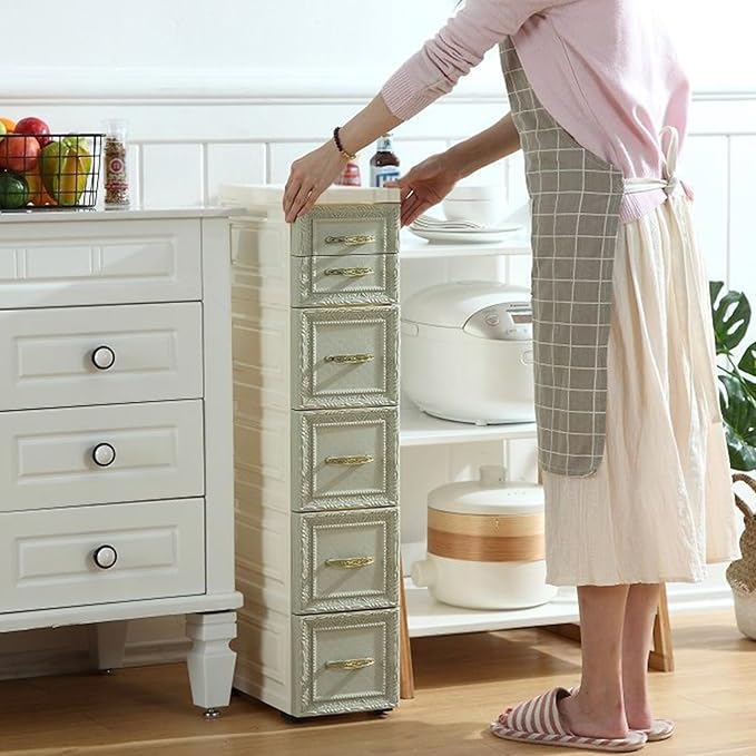 6 Drawers Narrow Storage Cabinet with Wheels,Slim Floor Cabinets,Rolling Organizer Cart for Small Spaces,Green