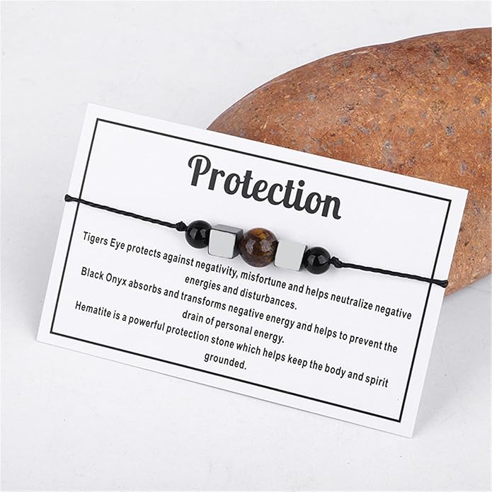 Caiyao Chakra Crystal Tiger Eye Bead Bracelet with Wish Card for Women Adjustable Spiritual Stone Braide String Bracelet Yoga Meditation Jewelry Gift