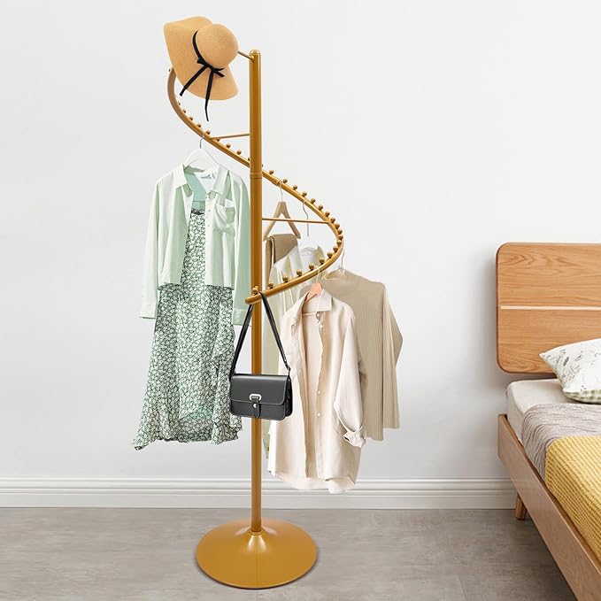 YIYIBYUS Rotating Clothing Rack, 38 Ball Heavy Duty Garment Rack, Standing Iron clothes Hanging Rack Freestanding Hanger For Boutique Display Bedroom Space Saving (Gold)