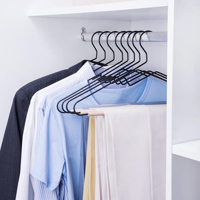 Nature Smile Premium Black Matt Metal Suit Clothes Hanger 20 Pack with a Smooth Beech Wood Pants Bar,Unique Coat Hanger Dress Hanger Shirt Hanger
