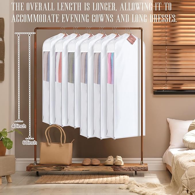 2 Sets 60'' x 24'' x 6'' Long Cotton Garment Bags for Hanging Clothes and Storage, 8 Cedar Blocks for Fresh Smell and Moth Protection, Breathable Covers for Closet Suits Fur Coats Sweaters
