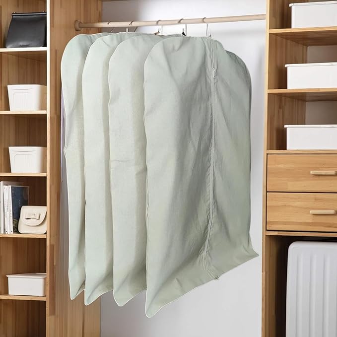 Premium 100% Cotton Cover – 60" Off-White Soft Fabric Suit Cover with YKK Zipper – Breathable, Washable, Dust-Proof Storage for Suits, Long Coats, Dresses, Jackets & Travel/Closet Use