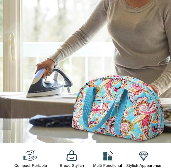 KOKNIT Full Size Iron Storage Bag, Stylish Portable Steam Iron Bag, Christmas Gift Tote For Ironing accessories & Travel (Colorful cashew flower)