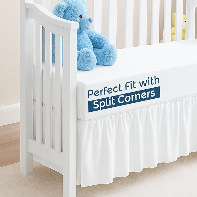 White Crib Bed Skirt, Perfect for Nursery Crib for Boys & Girls with a 14" Drop and Size 28"x 52"