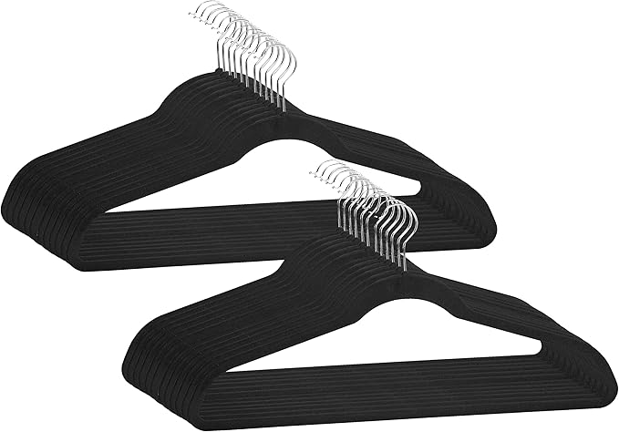 Simplify Extra Wide 21” Velvet Coat Hangers | 24 Pack | Slim Design | Heavy Duty | Holds 10 Pounds | Closet Organization | Shirt & Clothes | Black