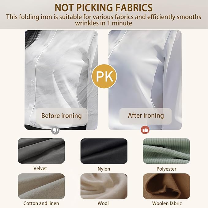 Portable Ironing Machine, Foldable Wet Dry Dual-Purpose Large Panel Steam Iron, 180 ° Rotating Handle High-Power Hanging Iron Machine without Selecting Fabrics or Occasions (Beige)