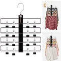 HOUSE DAY Skirt Hangers Space Saving 1 Pack, Double Row 4-Tier Non-Slip Hangers with Clips for Skirts, Shorts, and Pants - Lotus Wood Clip Hanger for Women - Closet Organizers and Storage (Black)