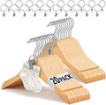 20 Pcs Wooden Baby Clothes Hangers with 20 Pcs Metal Ring Clips 12.6" Wooden Shirt Coat Hangers with Notches and Anti Rust 360 Swivel Chrome Hook for Kids Children Toddler Clothes