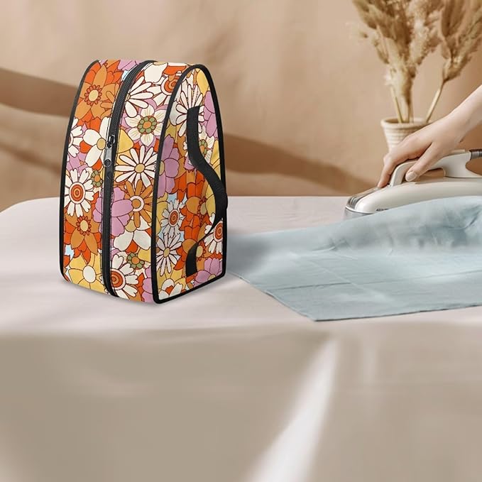 Hippie Flower Iron Storage Bag Fits for Accessories Travel Irons, Lightweight Colorful Clothes Iron Storage Case with Smooth Zipper