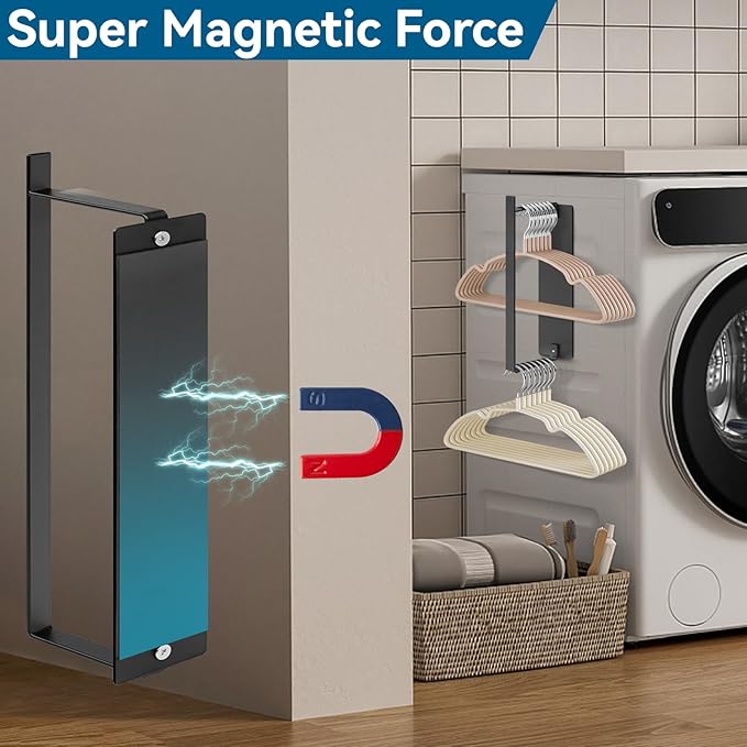 Magnetic Hanger Holder for Dryer/Washer Laundry Room, Strong Magnetic Hanger Storage Organizer Rack Extra Large 1Pack Black