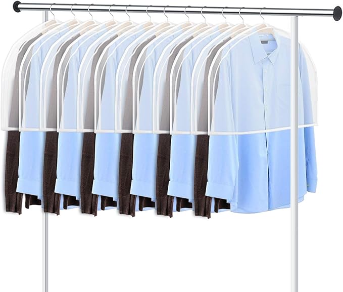 KEEGH Extra Wide Garment Shoulder Covers Bag (Set of 12) Breathable Hanging Closet Suit Organizer Keep Clothes Shoulder Clean, 2" Gusset Hold More Coats, Jackets, Dress