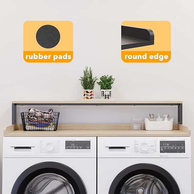 SpaceAid 2-Tier Washer Dryer Countertop, Laundry Topper with Rack Shelf 54" Width x 27.5" Depth x 10" Height Organizer Cover for Washer and Dryer Laundry Hamper Counter Storage (Oak)