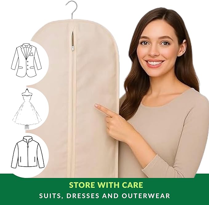 24x62 Cotton Garment Bag for Hanging Clothes, Garment Cover for Dust Free Storage