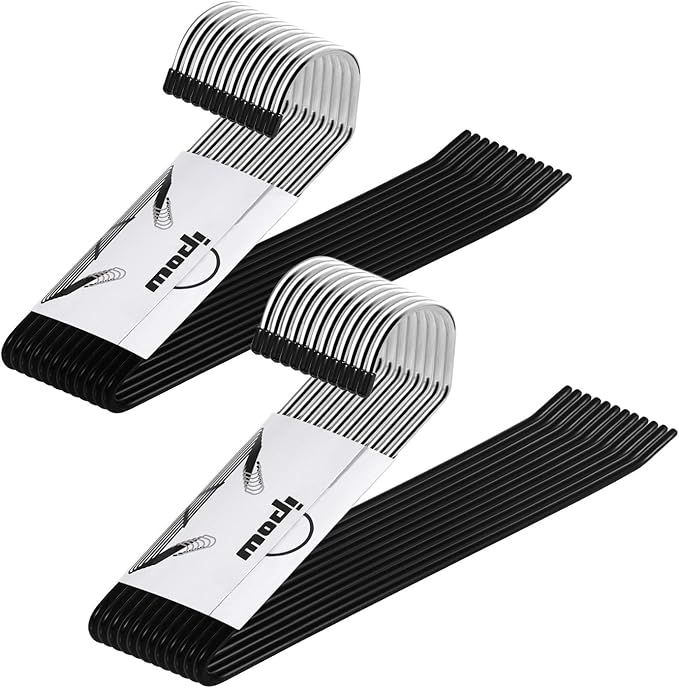 IPOW 24 Pack Heavy Duty Metal Pants Hangers, Jean Hangers for Closet, Open Ended Clothes Hanger for Pant Slack Trouser Scarf, Space Saving, Non Slip
