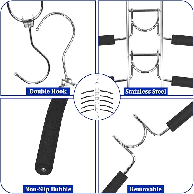 5-in-1 Anti Slip Stainless Metal Clothes Hangers,Space Saving Thin Shirt Hangers,Multi Layers Magic Sweater Hanger,Used for Wardrobe Organizer or Vacation and Business Trips