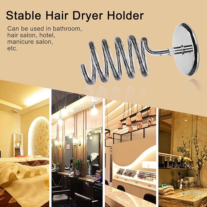 Hair Dryer Holder Countertop, Acrylic Hair Dryer Stand with Stainless Steel Base, Spiral Blow Dryer Holder Hair Tool Organizer for Bathroom, Vanity, Salon, Home