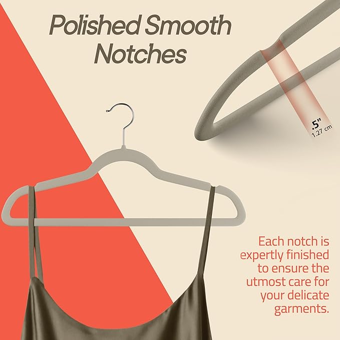 Ivory Velvet Hangers 20 Pack – 360° Swivel Hook, Non-Slip and Space Saving Hangers, Heavy-Duty 11 lbs Weight Capacity - Smooth Velvet Finish for Crease-Free Clothes and Effortless Closet Organization