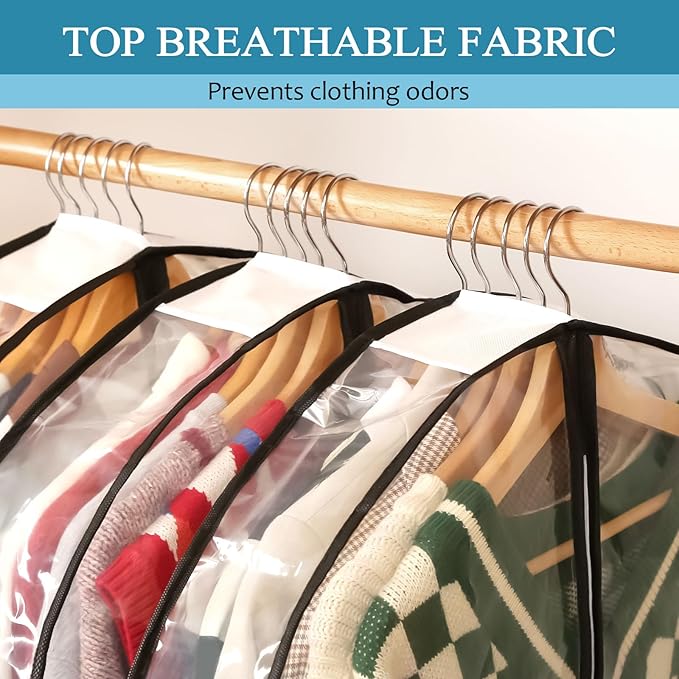 60" All Clear Dress Bags for Gowns Long, 4" Gusseted Garment Bags for Hanging Clothes, Womens Dress Garment Bag with Zipper for Skirts, Wedding Dresses, Winter Fur Coats, 4 Packs