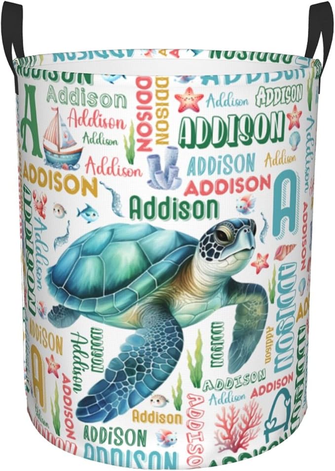 Personalized Turtle Laundry Basket For Baby Kids Boys Girls Adult Custom Hamper Basket With Name For Bathroom Bedrooms Collapsible Baby Laundry Basket, Dirty Clothes Hamper With Handles