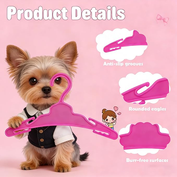 24Pcs Dog Clothes Hangers for Small Dogs & Cats, 7 Inch Non-Slip Durable Plastic Pet Hangers for Chihuahua/Maltese/Yorkie Outfits, Assorted Colors