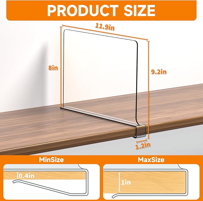 Clear Acrylic Shelf Dividers for Closet Organization - 6 Pack Closet Shelf Divider for Sweatshirt,Towel,Bag,Purse,Clothing,Sweater Organizer,Plastic Dividers and Separators for Shelves and Bedroom