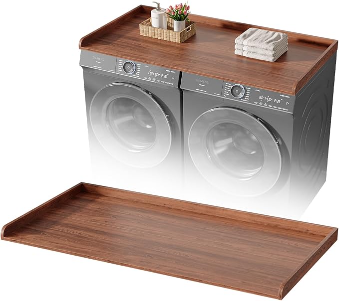 Washer and Dryer Countertop 54" x 27.5" with Heat-Resistant Ironing Mat, Laundry Room Folding Table for Front Load Machines, Non-Slip Pads Included, Scratch-Proof Laundry Topper, Walnut