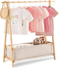 Kids Clothing Rack with Storage Box, Kids Dress Up Rack, Dance Costume Garment Rack for Hanging Clothes,Garment Rack for Hanging Clothes Organizer, Bamboo (Natural)