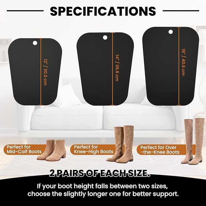6 Pairs Tall Boot Shapers – Reusable Inserts to Prevent Bending, Creasing & Maintain Shape for Women and Men Boots (6 Pair, 12/14/16 inches)