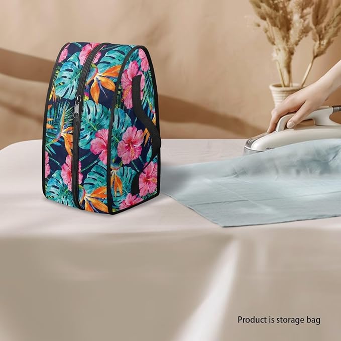 Monstera Hibiscus Flower Print Steam Iron Case Portable Travel Iron Organizer Handheld Steamer Holder with Handle Waterproof Travel Accessories, Case Only