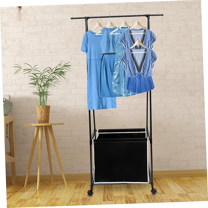 Portable Garment Rack Baskets Metal Coat Hanger Stand Sturdy Clothes Stand for Bedroom