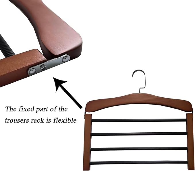 Wooden Pant Hanger Space Saving - 4 Tier Closet Storage Hanger Organizer for Jeans Legging Scarves Pants Towels, 1 Packs, Brown