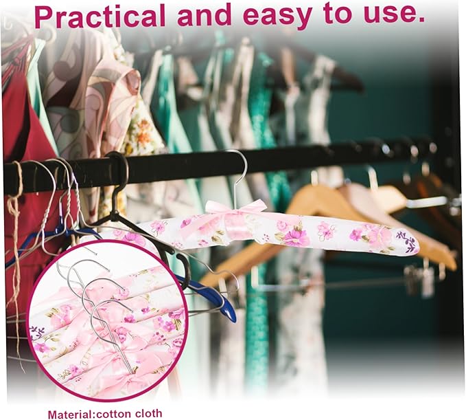 5-Pack Soft Padded Clothes Hangers with Anti-Slip Floral Fabric Cover and Sponge Core for Gentle Support of Sweaters Dresses and Suits Closet Organization