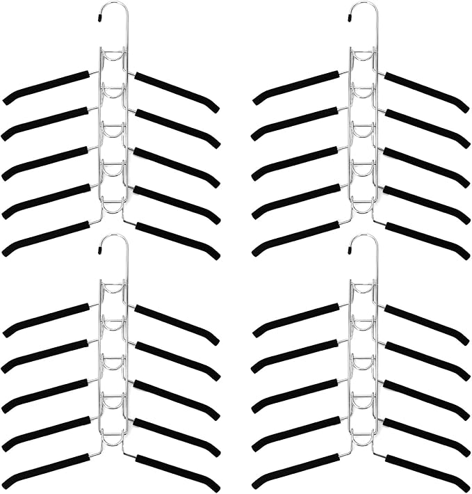 QWORK 4 Pack Clothes Hangers Space Saving, 5 in 1 Multi Layer Metal Hanger Racks for Coat, Suit, Sweater, T-Shirt